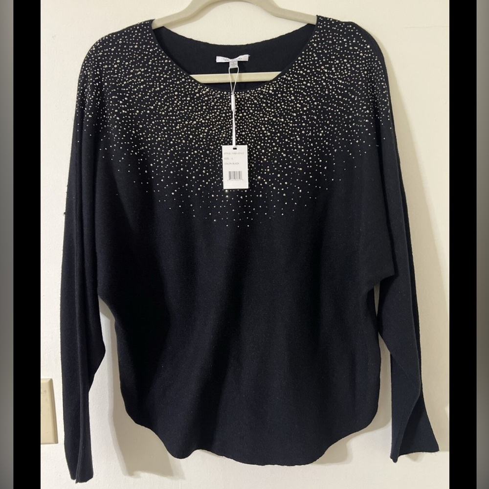 Nwt vila milano Black Top with rhinestone Accents size 1x